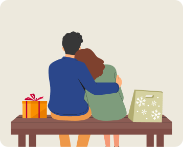 A couple hugging with gifts kept beside them